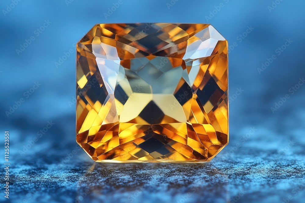 A single yellow diamond sits on a blue background, perfect for jewelry or design concepts A single yellow diamond sits on a blue background, perfect for jewelry or design concepts