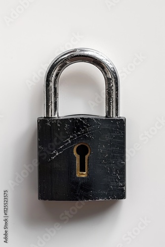 Padlock and key on a clean background, perfect for security or lock-related concepts photo