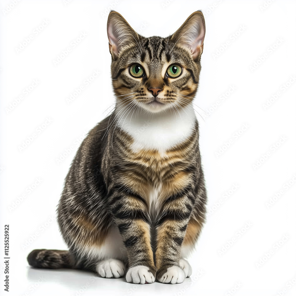Playful Cat With Striking Green Eyes Lies on Bright White Background.
Playful Cat With Striking Green Eyes Lies on Bright White Background.