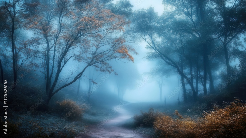 Obraz premium Misty autumn forest path. (9)