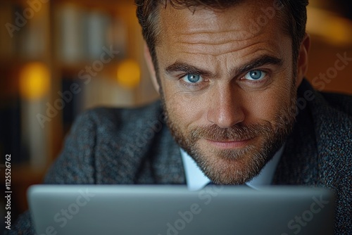 A person closely examining their laptop screen