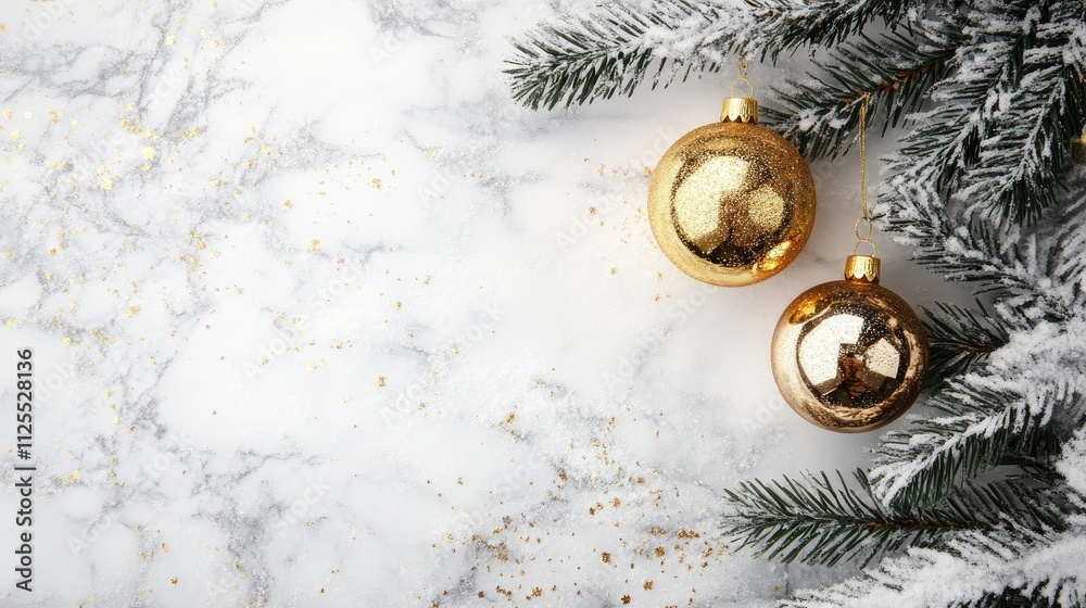 Beautiful Christmas tree background with Christmas tree branches and gold Christmas tree toys Beautiful Christmas tree background with Christmas tree branches and gold Christmas tree toys