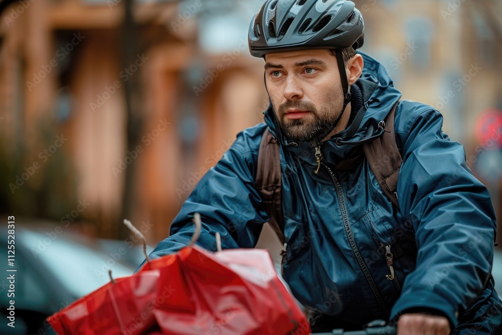 A person cycling with a red bag attached to their bicycle A person cycling with a red bag attached to their bicycle