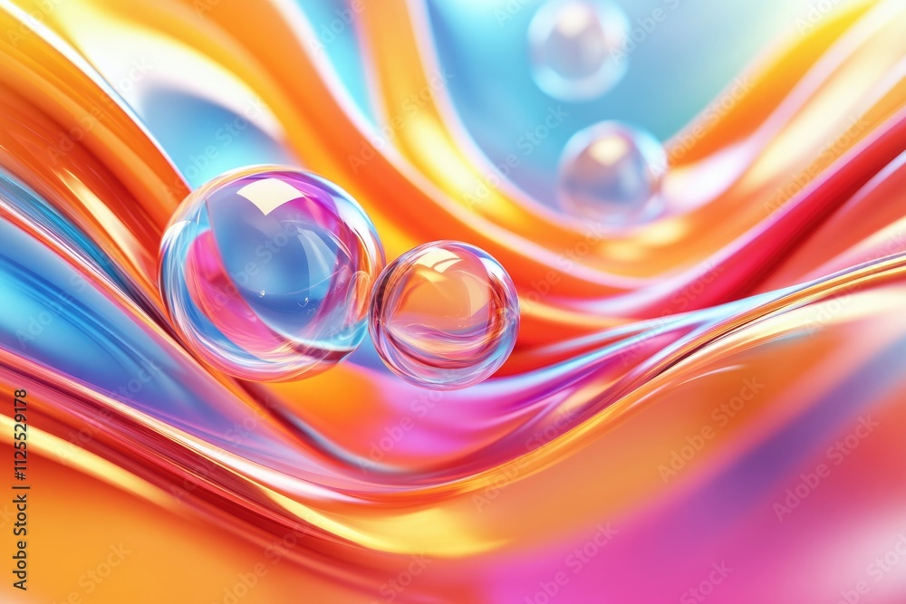 A close-up view of a cluster of colorful bubbles on a bright background A close-up view of a cluster of colorful bubbles on a bright background