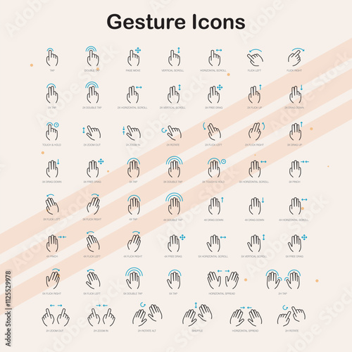 A set of gesture icons depicting hand movements  ideal for UI/UX designs and interactive elements.