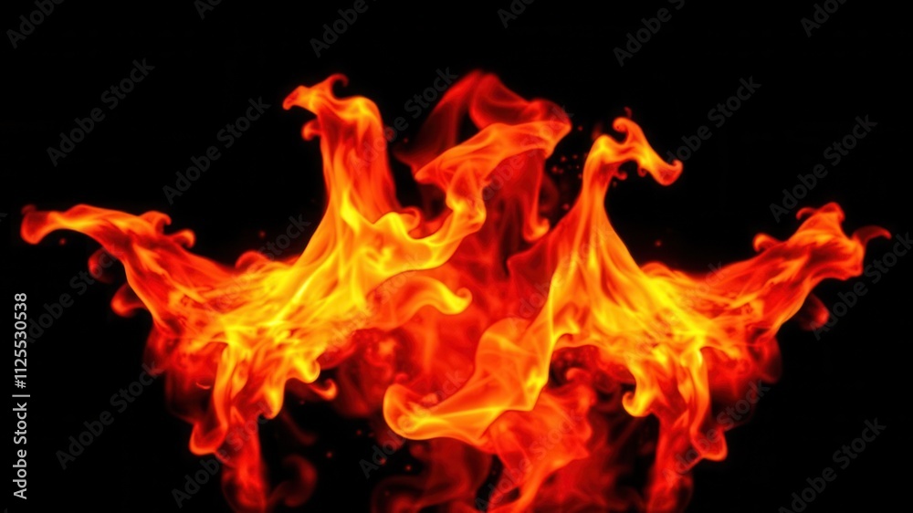 Abstract fire flames swirling on a black background, creating a mesmerizing and powerful display, hot, danger Abstract fire flames swirling on a black background, creating a mesmerizing and powerful display, hot, danger