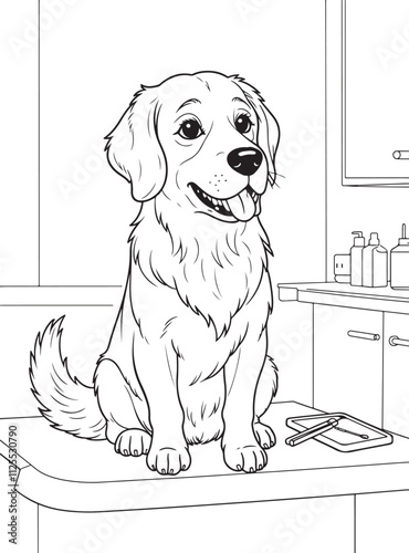 Golden Retriever in a Vet’s Office Sitting patiently on an exam table