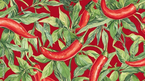 Vibrant Red Chili Peppers Watercolor Pattern photo