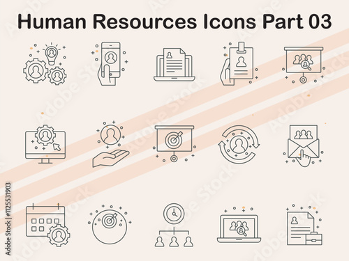 A third part of human resources icons  featuring employee-related elements  HR processes  and team building.