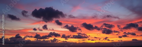 Colorful and vibrant abstract sky at sunset with hues of orange, pink, and purple, weather, dramatic