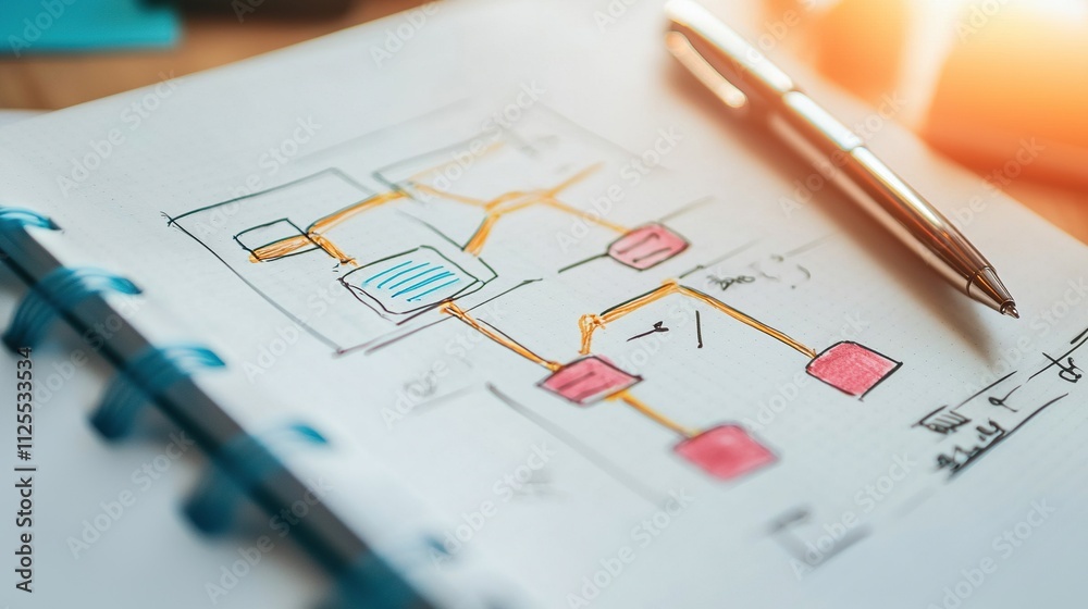 Detailed business analysis notes with graphs and charts on a workspace desk