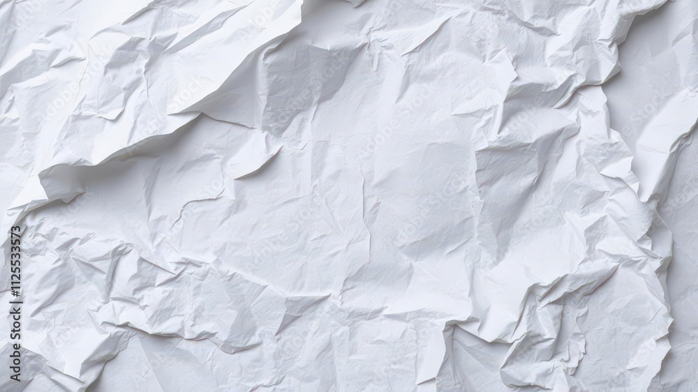 Obraz premium Crumpled white paper on a wooden surface with soft shadows, detail, surface, wrinkled