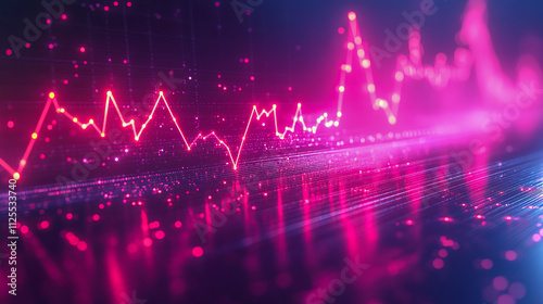 Abstract digital financial chart with neon pink graphical lines and data points