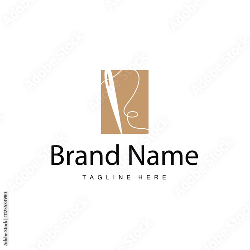 Tailor logo vector template needle and thread black silhouette design simple sewing tool product brand
