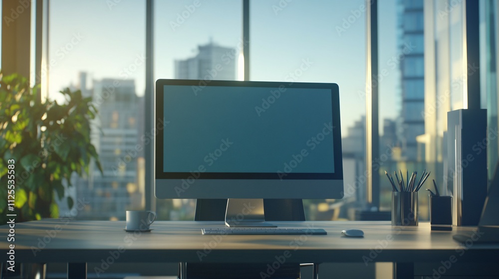 Modern Computer Setup In A City Office With A View Modern Computer Setup In A City Office With A View