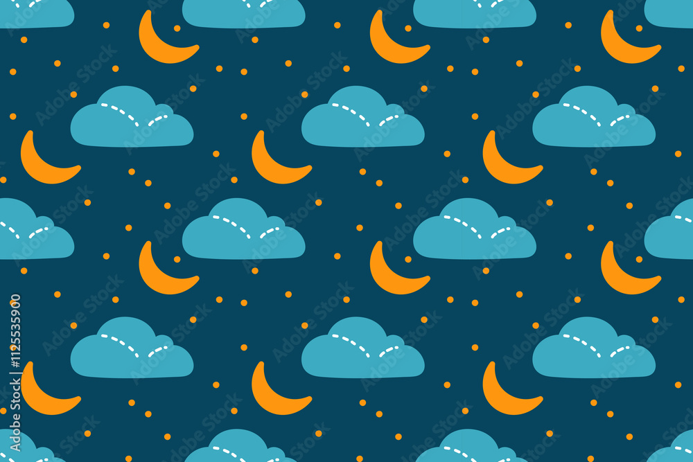 Obraz premium Colorful cloud and moon pattern creating a whimsical nighttime atmosphere
