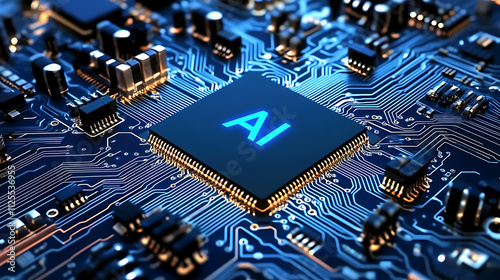 Artificial Intelligence Chipset with Blue Glow