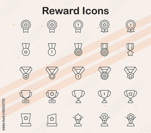 Icons related to rewards and incentives  including trophies  medals  and achievement symbols  ideal for recognition and motivational projects.