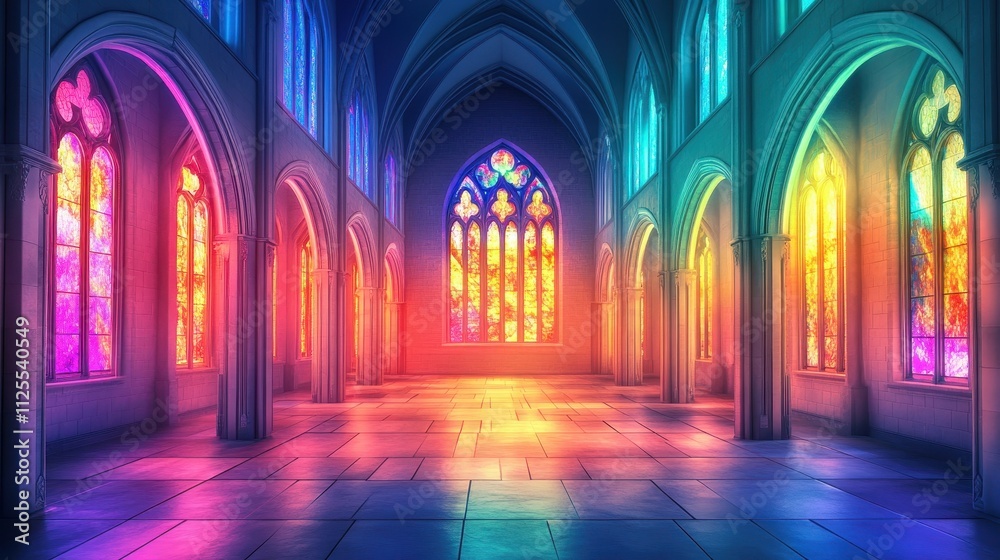 Majestic Gothic Cathedral Interior with Vibrant Stained Glass Windows Casting Colorful Light, Ideal for Religious Themes, Architecture, Spirituality, and Artistic Inspiration Majestic Gothic Cathedral Interior with Vibrant Stained Glass Windows Casting Colorful Light, Ideal for Religious Themes, Architecture, Spirituality, and Artistic Inspiration