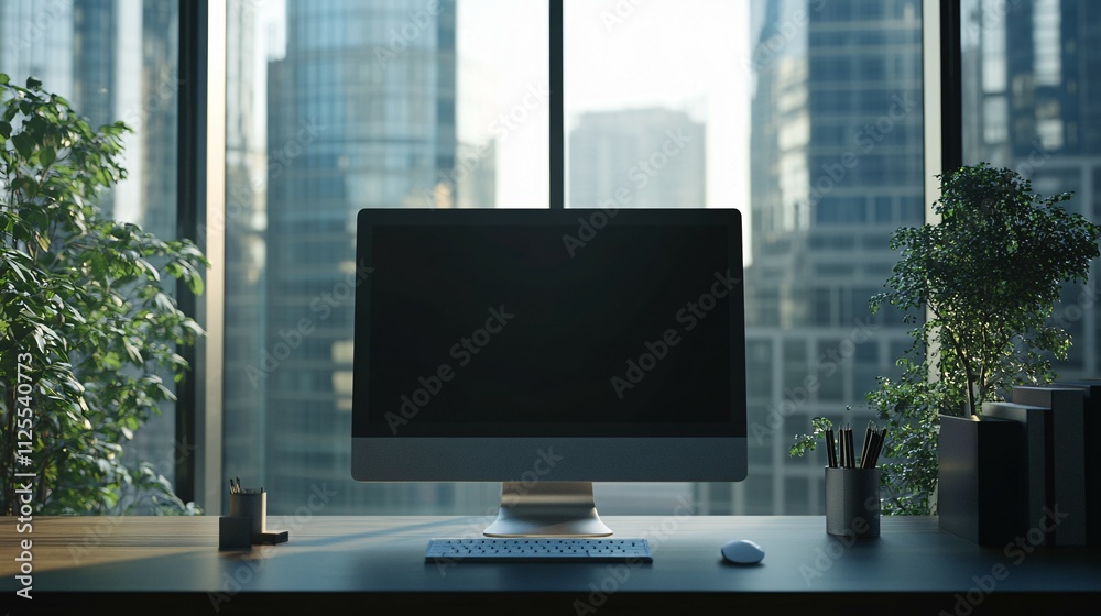 Modern Office Workspace With City View Modern Office Workspace With City View