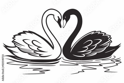 Two swans forming a heart with their necks vector silhouette on a white background