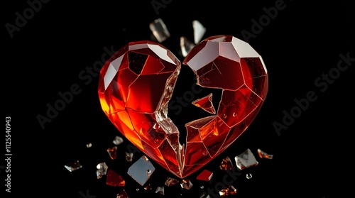 a red glass textured heart shattered into pieces