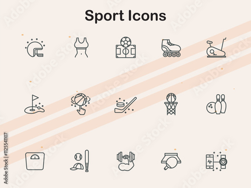 Icons related to sports  including balls  athletes  and game elements  perfect for sports events  fitness  and activity projects. photo