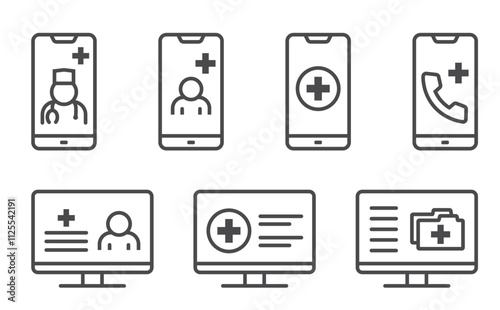 Digital healthcare line icon set. Patient portal and online doctor. Isolated vector images in simple style