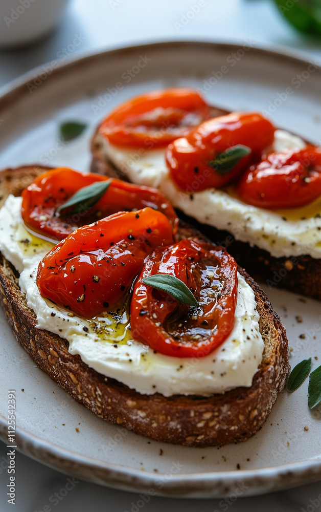 Cream Cheese Toast with Roasted Peppers Cream Cheese Toast with Roasted Peppers