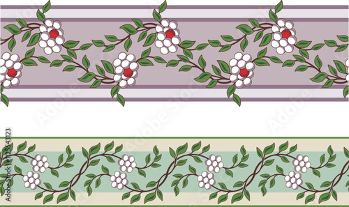 Vector seamless floral ethnic frieze series. Wedding background, page decorations, fabric, carpet and scarf pattern. Floral ornamental motifs in Eastern style.