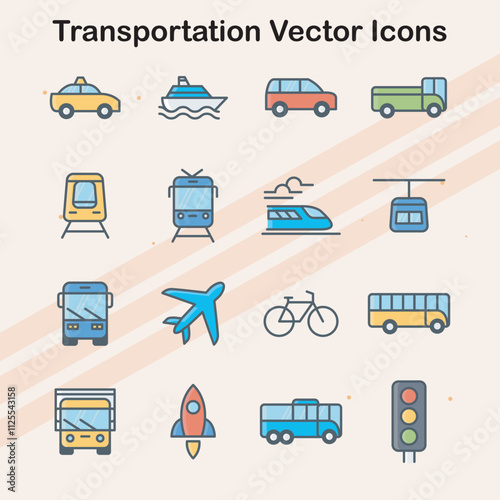 A comprehensive set of transportation vector icons for mobility and travel designs.