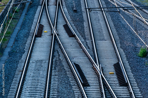 close-up of railway tracks with a switch