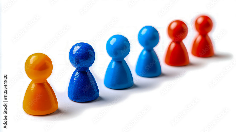 Colorful game pieces aligned in a row on white background Colorful game pieces aligned in a row on white background