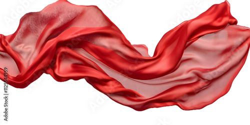 Elegant flowing red silk fabric waving gracefully in the air, capturing light and texture