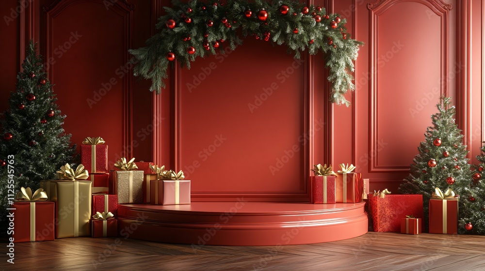 Red Christmas pedestal with gift Red Christmas pedestal with gift