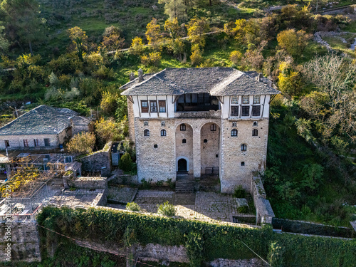 Albania, Gjirokastra, an aerial drone photo of Zekate house, ottoman style villa photo