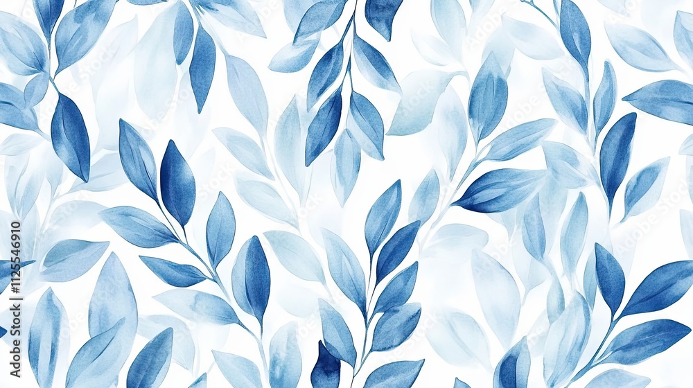 Obraz premium Watercolor Blue Leaves Pattern Botanical Design