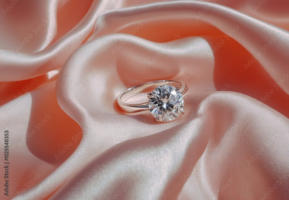 Elegant diamond ring resting on soft satin fabric, showcasing brilliant sparkle and reflection in gentle light, perfect for romantic occasions and jewelry promotions Elegant diamond ring resting on soft satin fabric, showcasing brilliant sparkle and reflection in gentle light, perfect for romantic occasions and jewelry promotions