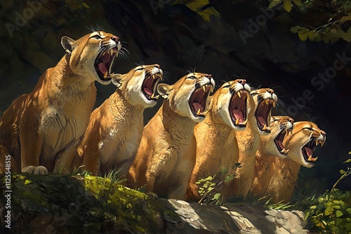 Cougars Roar In Unison A Majestic Sight Of Nature photo