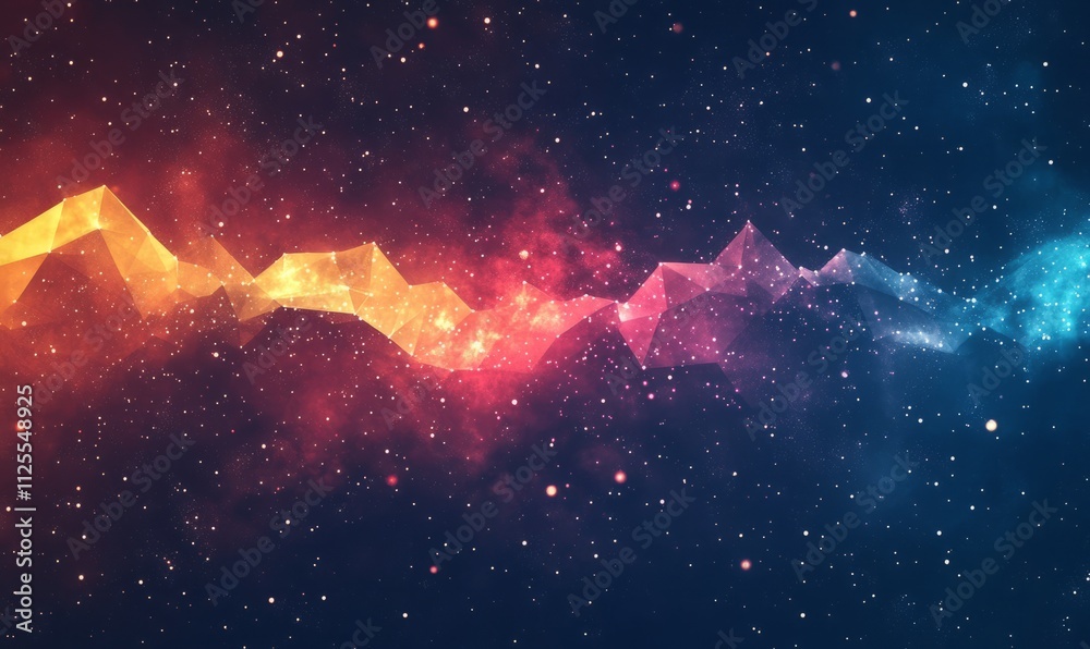 Obraz premium Abstract Background Texture of Retro 80s Low Poly Neon Mountains and Stars with Flow.