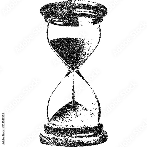 Hourglass, collage element with vintage stipple photocopy effect, with retro grainy texture. Vector illustration for grunge psychedelic surreal poster or tattoo in 90s aesthetic.