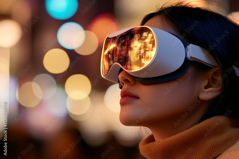 Exploring virtual reality technology on a vibrant city street at night Exploring virtual reality technology on a vibrant city street at night