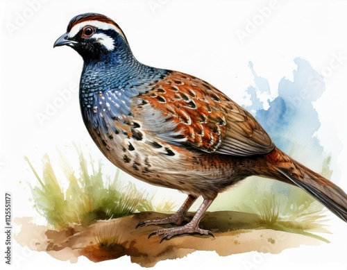 vintage watercolor illustration of quail bird for graphic design clipart and logo use isolated on white background artistic drawing and painting style
