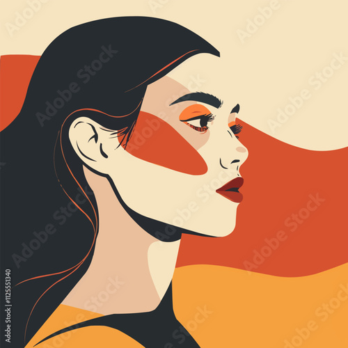 Modern minimalist portrait with clean lines and a limited color palette, flat portrait, vector illustration.