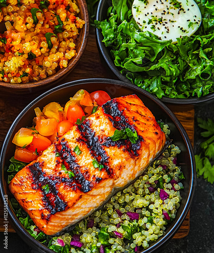 A plate with a healthy vegetarian food dish and vitamin-rich, low-calorie food.