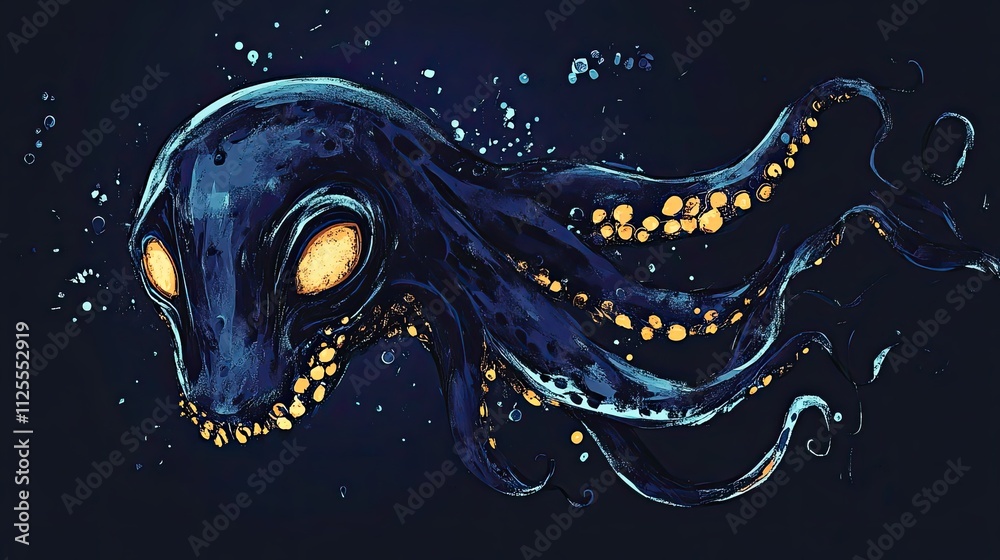 Fototapeta premium Abstract Artistic Depiction Of A Dark Blue Octopus