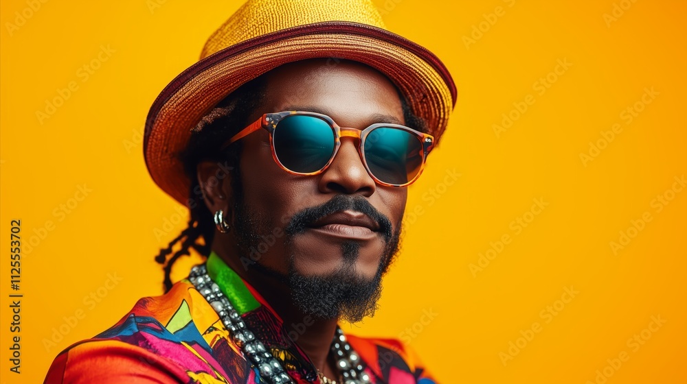 Man wearing a yellow hat and sunglasses Man wearing a yellow hat and sunglasses