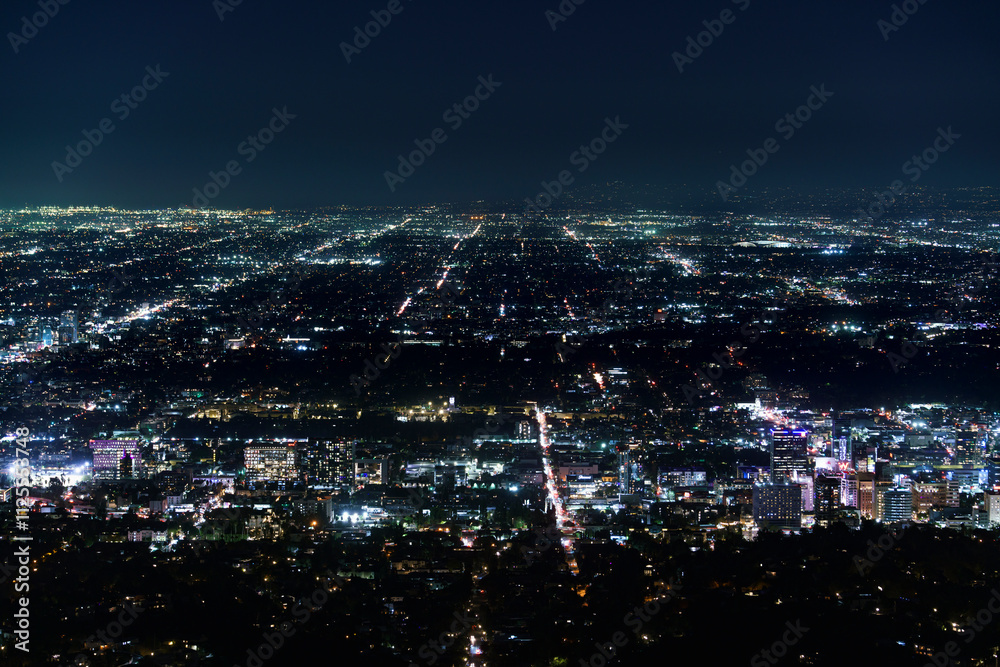 Fototapeta premium Los Angeles and Hollywood Telephoto City Light Grids California USA