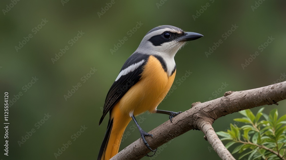 Orange-breasted bird perched on branch. Orange-breasted bird perched on branch.