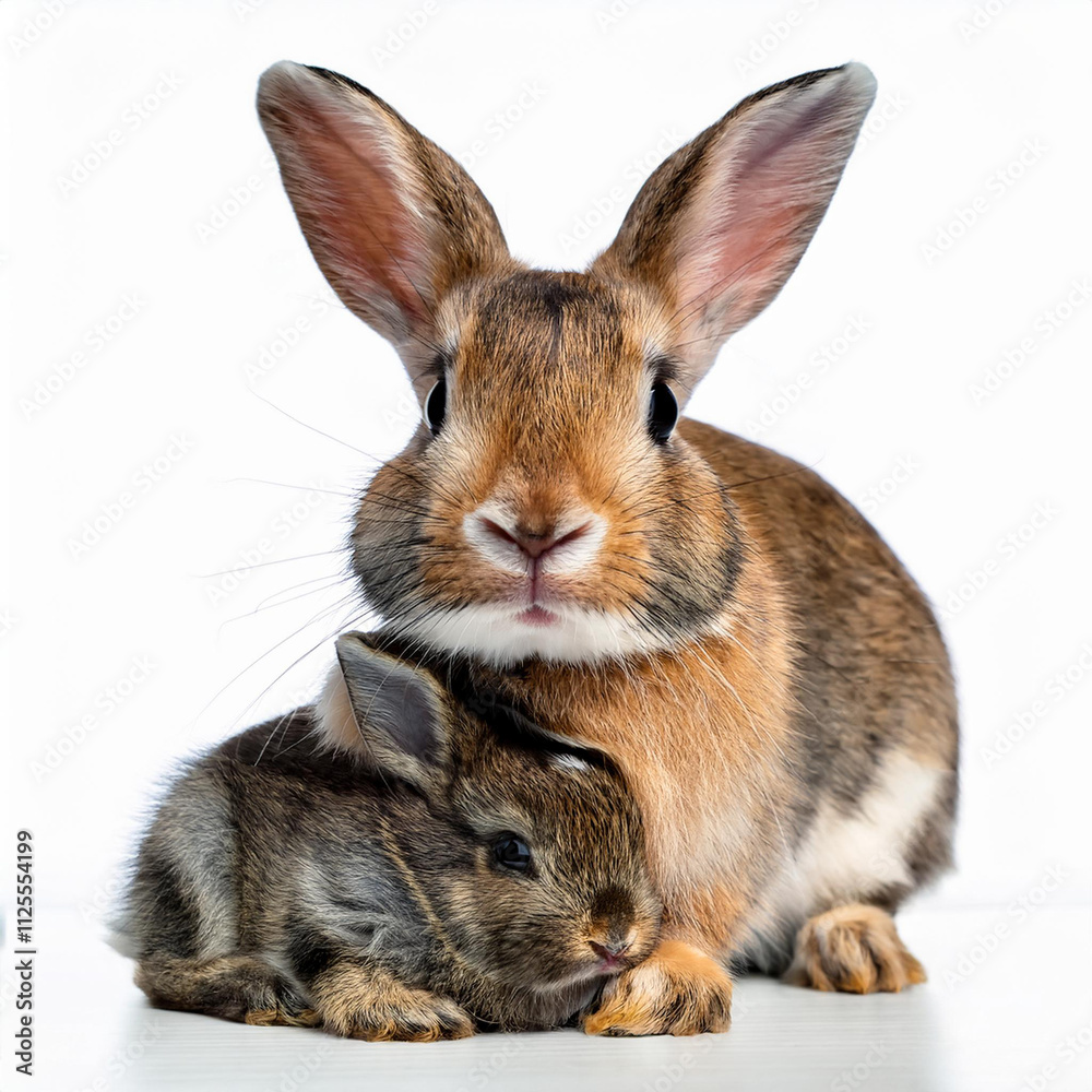 Fototapeta premium maman, bébé, lapin, animal, isolé, mignon, mammifère, animal de compagnie, blanc, fourrure, pâques, lièvre, animal de compagnie, duveteux, brun, lapin, joli, rongeur, petit, bébé, animal, poilu, domes